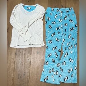 NWOT cozy pajama set with fleece bottoms and adorable penguin print. In size S.